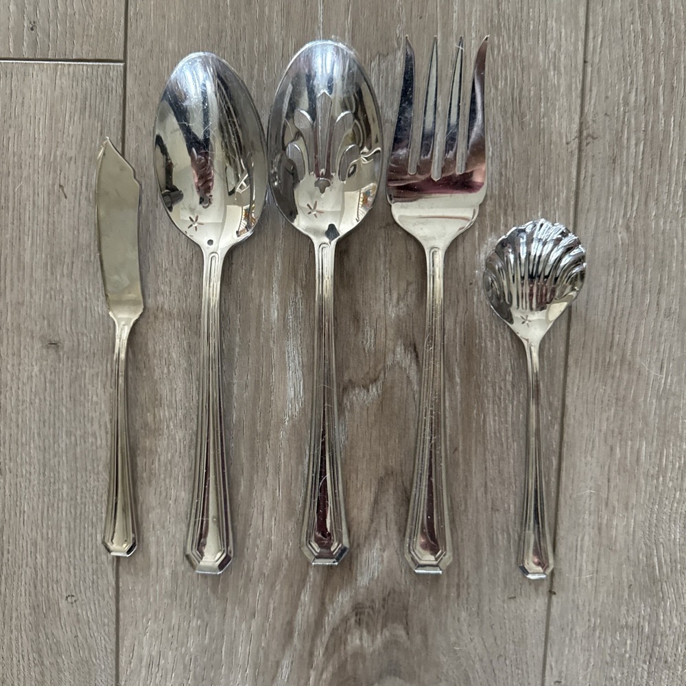 5 Pcs Gorham Fairview Serving Lot 18/8 Stainless Glossy Flatware Slotted Butter